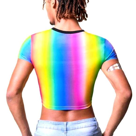 Sexy mens pride rainbow crop top sz xl - Picture 2 of 6
